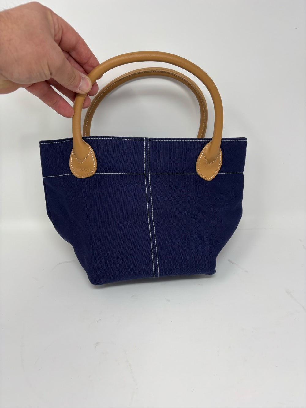 Classic Navy Canvas Tote with genuine leather Tan Handles
